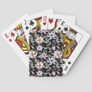 Baraja De Cartas Columbina exótica: acuarela floral negra.