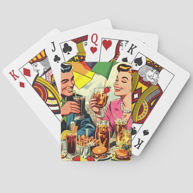 Baraja De Cartas Comics de la pareja retro sobre bebidas (Reverso)