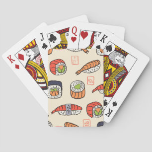 Baraja De Cartas Comida de sushi, diseño de patrones impecable.