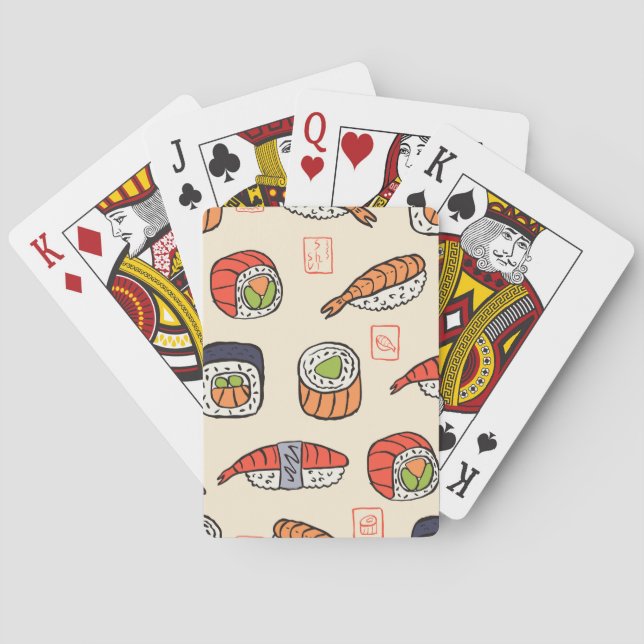 Baraja De Cartas Comida de sushi, diseño de patrones impecable. (Reverso)