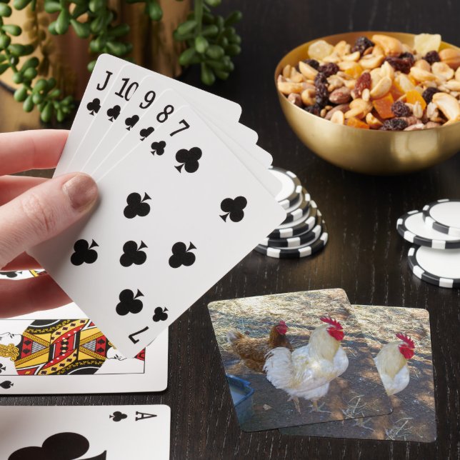 Baraja De Cartas Compañeros de plumas: gallo blanco y su gallina (In Situ)