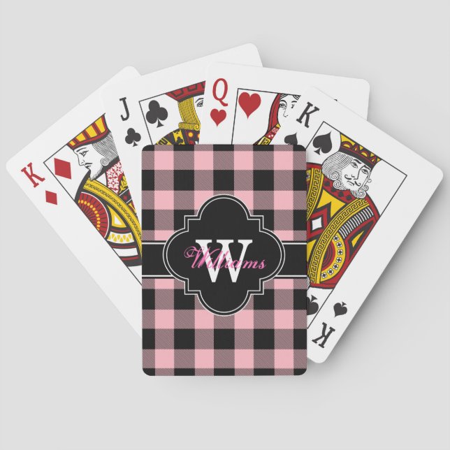 Baraja De Cartas Comprobación de búfalo negro rosa Tartán 1IQN (Reverso)