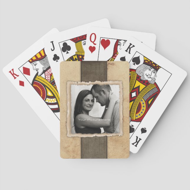 Baraja De Cartas Compromiso Foto Boda Rústica Vintage (Reverso)