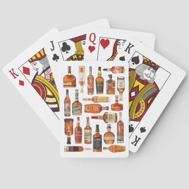 Baraja de Cartas con Acuarela de Botellas de Bourb (Reverso)