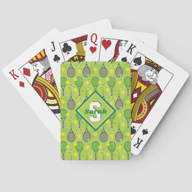 Baraja De Cartas Con nombre e inicial, raquetas de tenis verdes y v (Reverso)