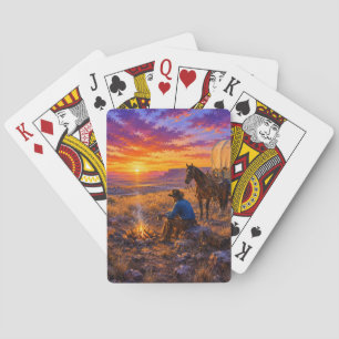 Baraja de Cartas con Resplandor de Fogata Vaquera