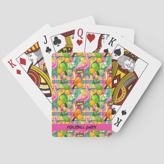 Baraja De Cartas Con texto Tropical Flamingo Pickleball  (Reverso)