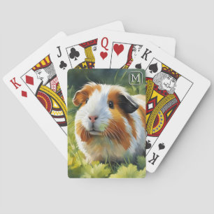 Baraja De Cartas Conejillo de Indias Acuarela Mascota Monogramada A