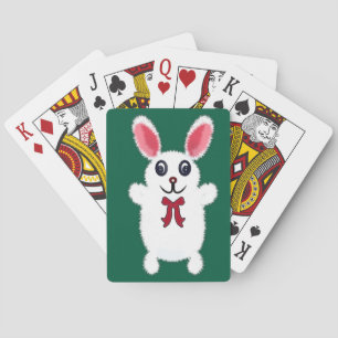 Baraja De Cartas Conejito Blanco Esponjoso y Adorable con Lazo Rojo