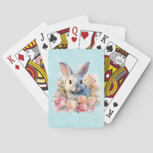 Baraja De Cartas Conejito con una guirnalda de rosas lindo