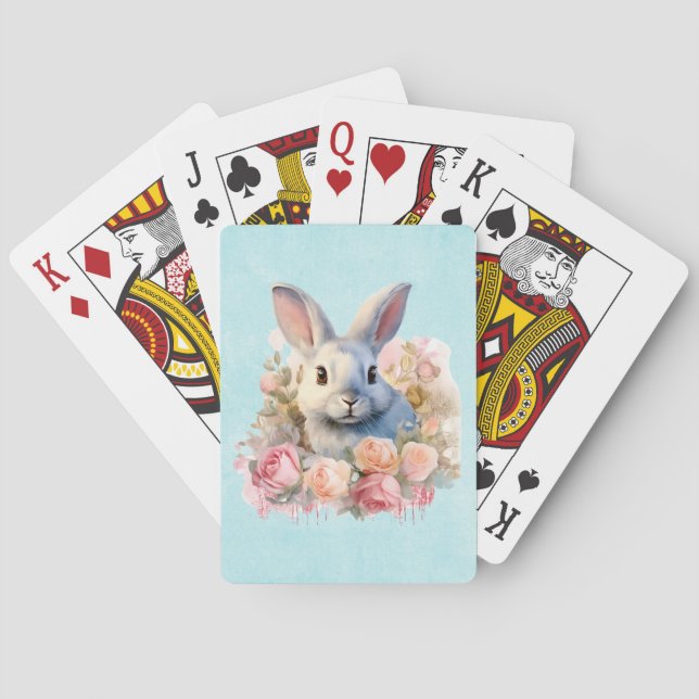 Baraja De Cartas Conejito con una guirnalda de rosas lindo (Reverso)