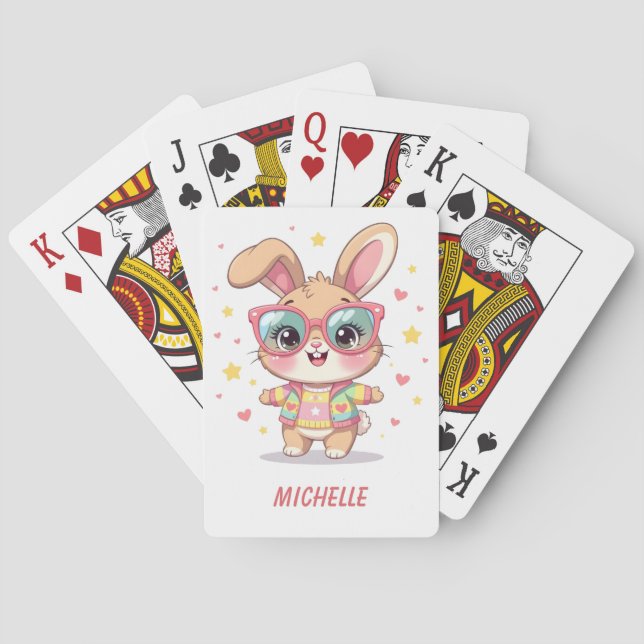 Baraja De Cartas Conejito monograma lindo con gafas (Reverso)