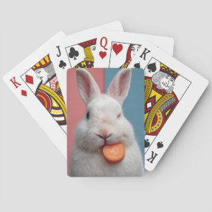 Baraja De Cartas Conejo blanco lindo con refrigerio de zanahoria