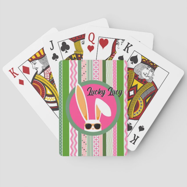 Baraja De Cartas Conejo blanco rosa y verde afortunado personalizad (Reverso)