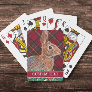 Baraja De Cartas Conejo con bayas de acebo y cuadros personalizable