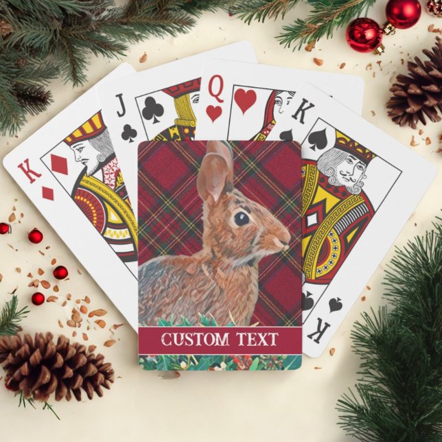 Baraja De Cartas Conejo con Helly Berries y Personalizable a la pla (Christmas cards with a rabbit and custom text make a great, personal stocking stuffer!)