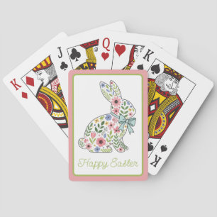 Baraja De Cartas Conejo de Pascua de flores silvestres rosadas y az
