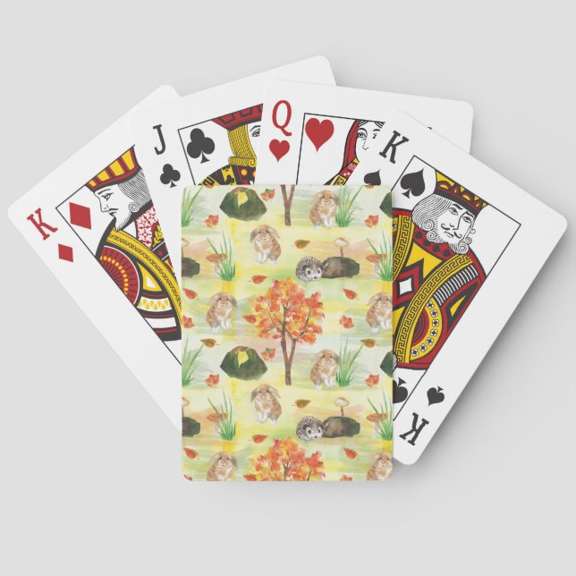 Baraja De Cartas Conejo de Woodland Watercolor, Hedgehog (Reverso)