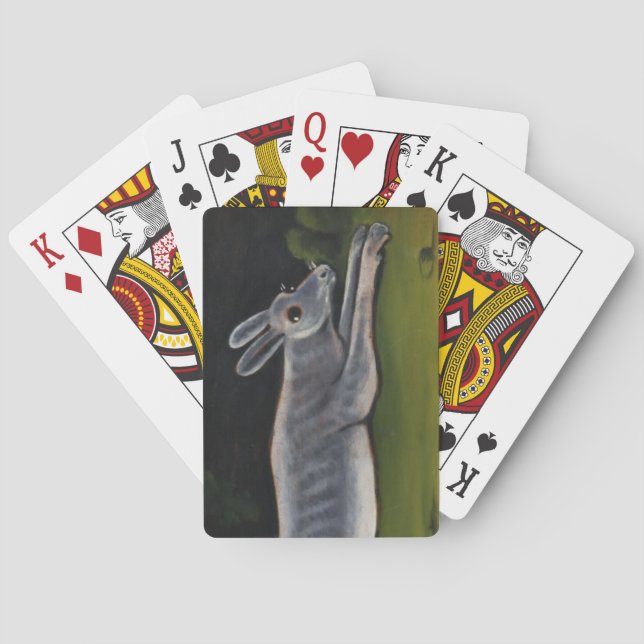 Baraja De Cartas Conejo Gris Largo Saltando Sobre Campos (Reverso)