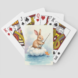 Baraja De Cartas Conejo pescando desde una nube