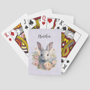 Baraja De Cartas Conejo rodeado de flores pastel lindas