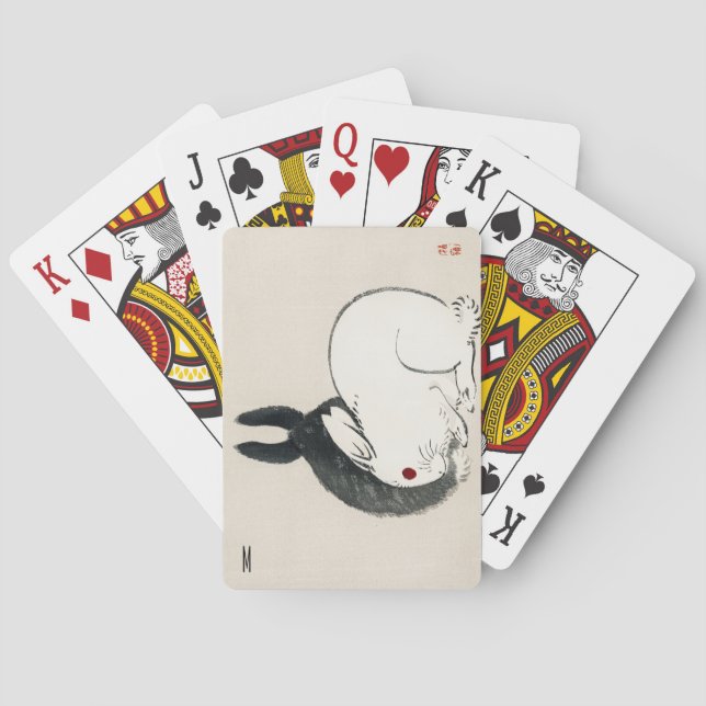 Baraja De Cartas Conejos de cosecha: japonés blanco y negro (Reverso)