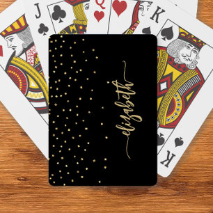 Baraja De Cartas Confeti de Escritura Elegante en Oro Negro Persona