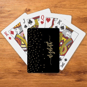 Baraja De Cartas Confeti de Escritura Elegante en Oro Negro Persona