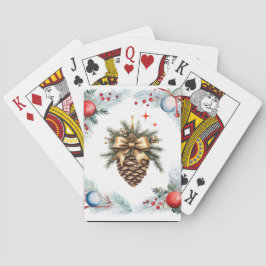 Baraja De Cartas Cono De Pino Rodeado De Hierba Y Ornamentos