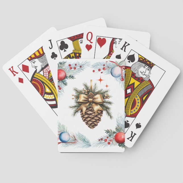 Baraja De Cartas Cono De Pino Rodeado De Hierba Y Ornamentos (Reverso)