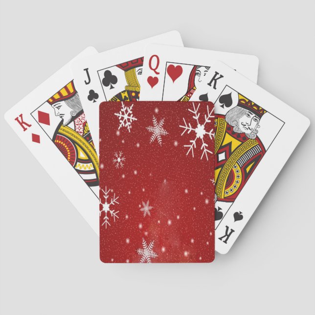 Baraja De Cartas Copos de nieve blancos con fondo rojo (Reverso)