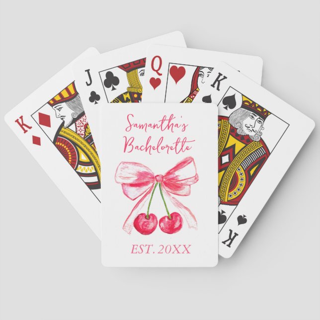 Baraja De Cartas Coquette Pink Bow Cherry Bachelorette (Reverso)