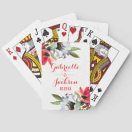 Baraja De Cartas Coral Red Poppy Watercolor Floral Wedding Favor
