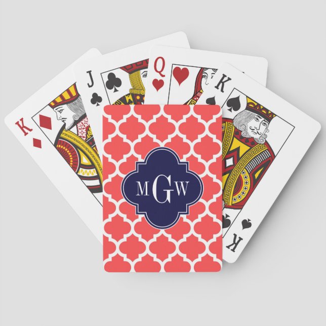 Baraja De Cartas Coral Red Whats Marina Marroquí #5 Monograma Inici (Reverso)