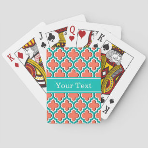 Baraja De Cartas Coral Verde Acuático Blanco Marroquí #5DS Nombre M