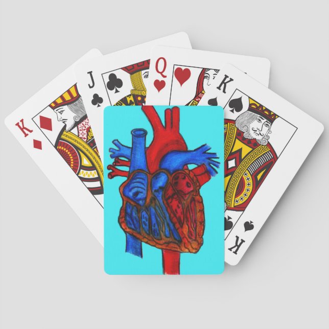 Baraja De Cartas Corazón anatómico acuático dibujado a mano (Reverso)
