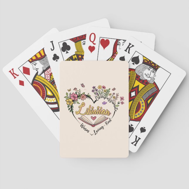 Baraja De Cartas Corazón bibliotecario floral (Reverso)
