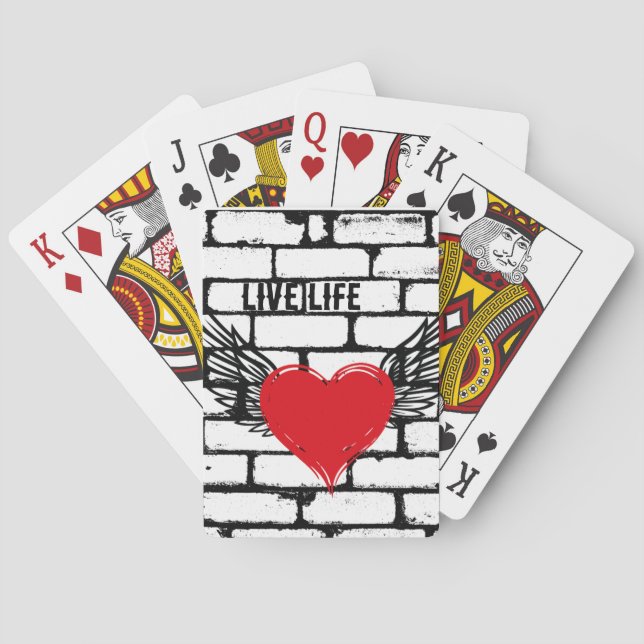 Baraja De Cartas Corazón con alas/pared de ladrillo, (Reverso)