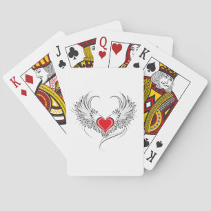 Baraja De Cartas Corazón de Ángel Rojo con alas