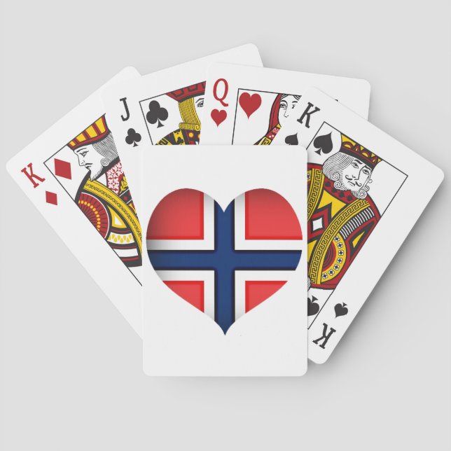 Baraja De Cartas Corazón de bandera de Noruega (Reverso)
