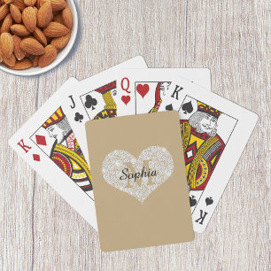 Baraja De Cartas Corazón de diamante, monograma de oro, nombre en l