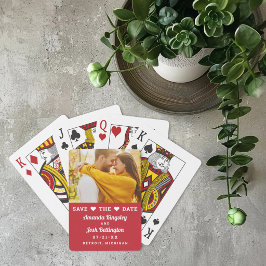 Baraja De Cartas Corazón de Foto Roja Moderna Salva la Fecha