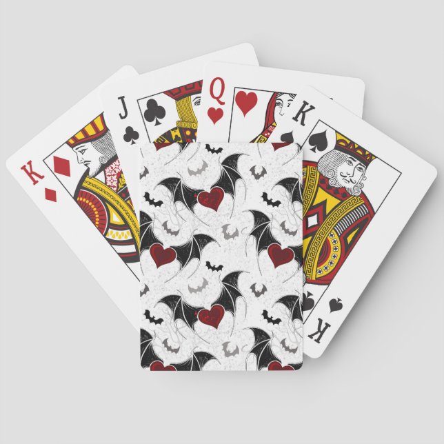 Baraja De Cartas Corazón de Halloween con alas de murciélago negro (Reverso)