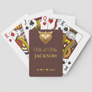 Baraja De Cartas Corazón de oro antiguo con nombres de parejas y fe