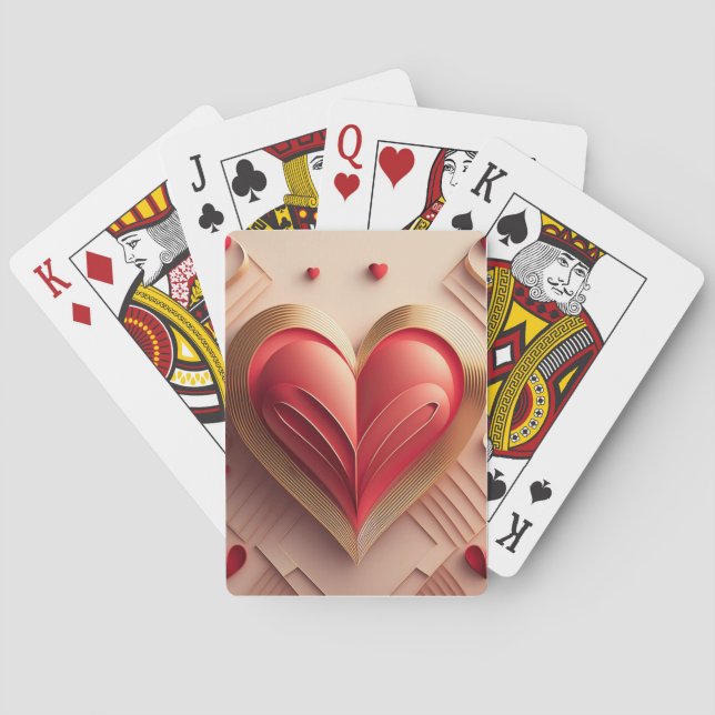 Baraja De Cartas Corazón rojo y dorado 3D (Reverso)