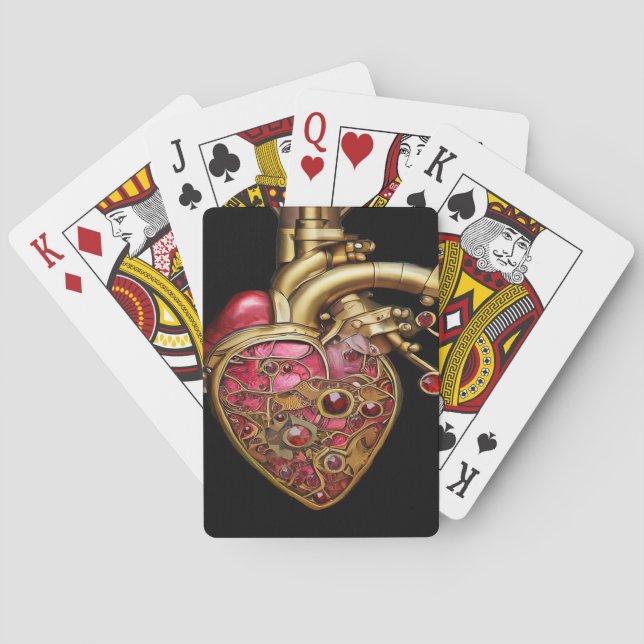 Baraja De Cartas Corazón Steampunk Anatómico Rubíes y Engranajes (Reverso)
