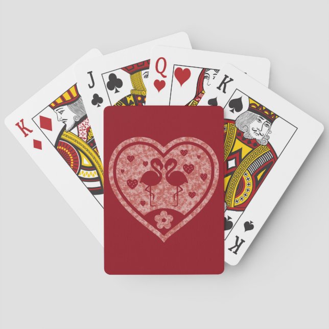 Baraja De Cartas Corazón Texturizado Flamingo Amor (Reverso)