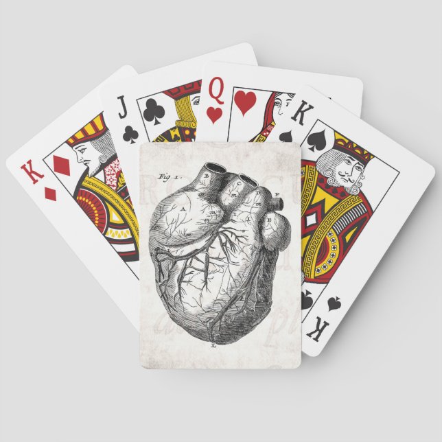 Baraja De Cartas Corazones cardiacos retros de la anatomía del (Reverso)
