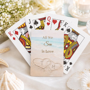 Baraja De Cartas Corazones de arena de playa de boda Monogramado
