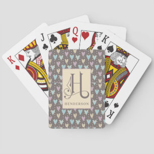 Baraja De Cartas Corazones de crema púrpura azul patrón H monograma